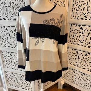 NWT Alfred Dunner Women's Floral Block Top - Black, White, Tan Sz 1X